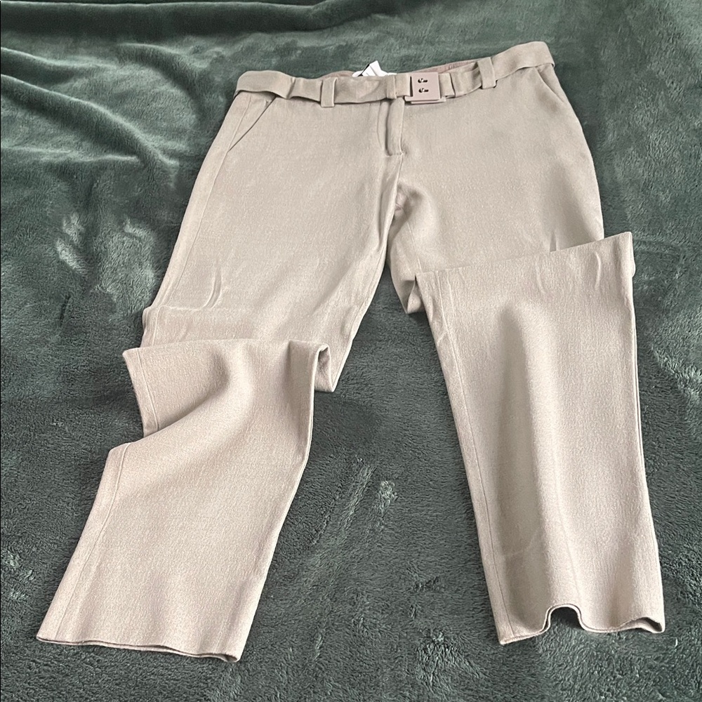 Diane Von Furstenberg Beige Straight Leg Pants with Self Belt